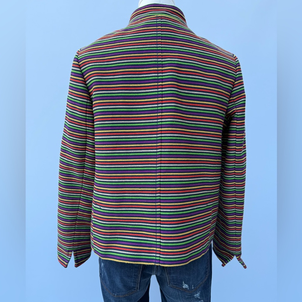 Talbots Rainbow Horizontal Striped Metallic Thread Mandarin Collar Biazer - Picture 6 of 12